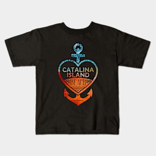 Catalina Island Beach, California, Sandy Heart Ship Anchor Kids T-Shirt